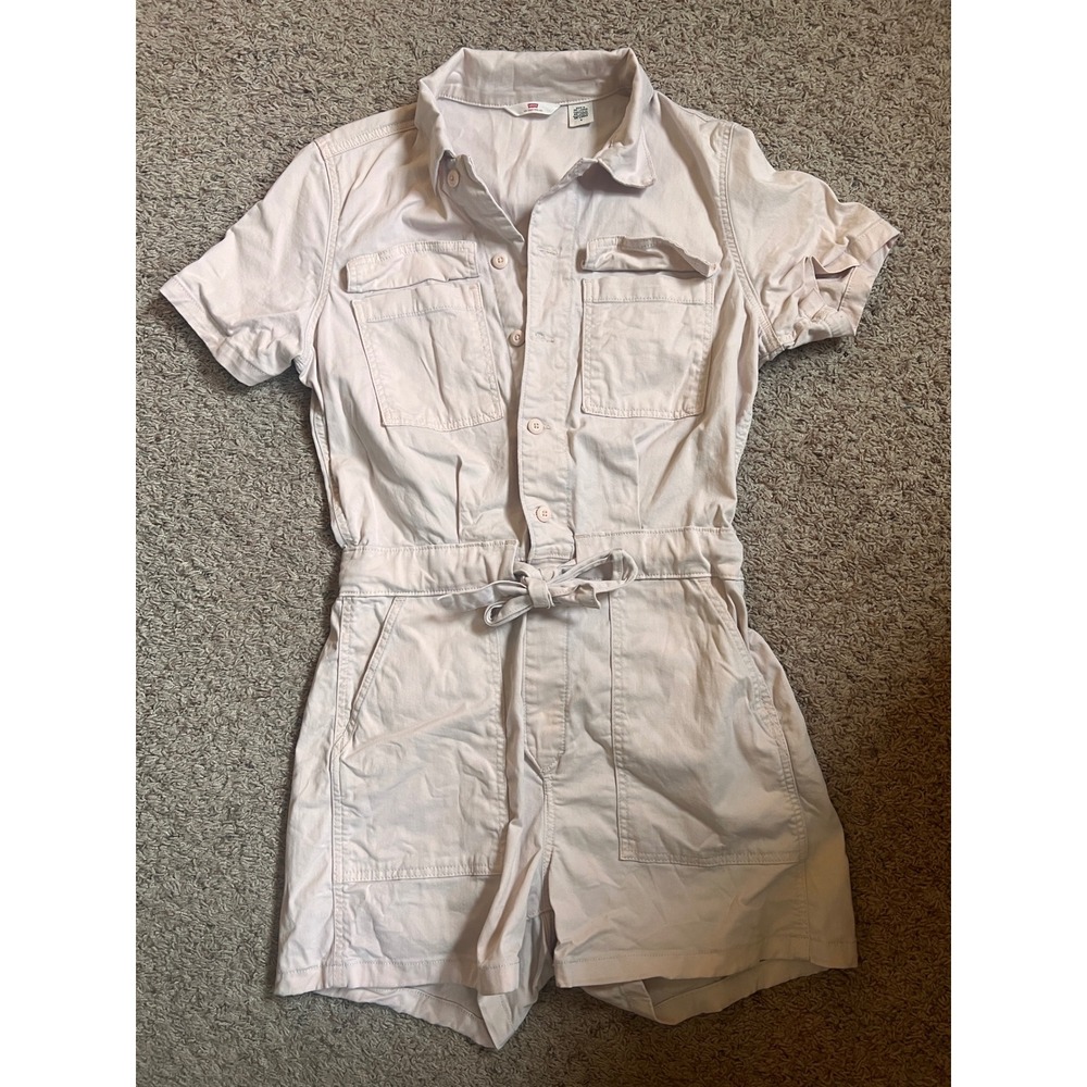 Levis Womens Utility Romper Pale Pink Button Front Short Sleeve Cotton Size M